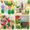 36 Pcs Spring Activity Crafts Set Include 24 3D Wooden Flower Cutouts with 12 Colored Markers Unfinished Tulip Slices Wood Flower to Paint for Mother's Day DIY Spring Tiered Tray Decor Table Centerpiece